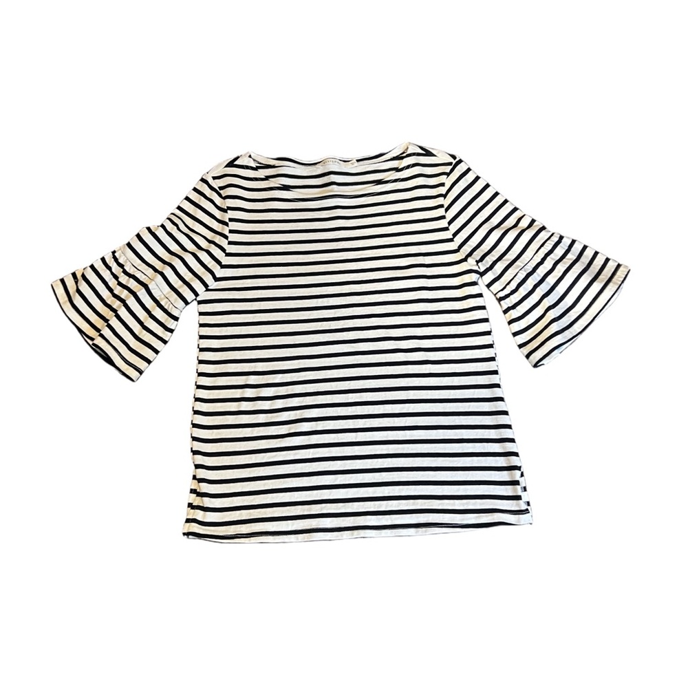 Ellison Black and White Striped 3/4 Bell Sleeve Top